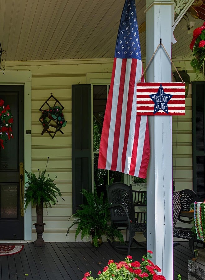 JXREQ 4th of July Decorations Door Sign, Patriotic Wall Decor, Let Freedom Ring Independence Day Decor, Rustic Hanging Wooden Plaque with Rope for Front Door Porch Decor, 12x6 Inch - Image 2